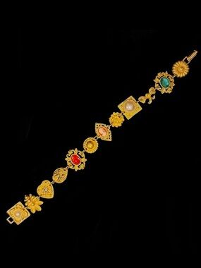 Vintage Gold-Tone Multicolor Gemstone-Link Bracelet